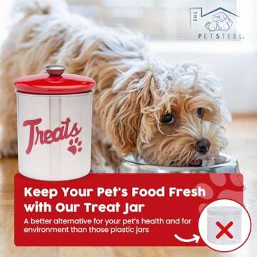 Stainless Steel Dog Treat Jar with Airtight Lids – Holds Up to 2 lbs – Pet Food Storage Bin for ...
