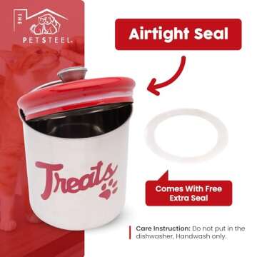 Stainless Steel Dog Treat Jar with Airtight Lids – Holds Up to 2 lbs – Pet Food Storage Bin for Dog & Cat Treats – Decorative & Durable Canister