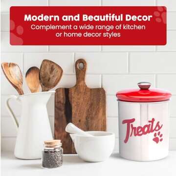 Stainless Steel Dog Treat Jar with Airtight Lids – Holds Up to 2 lbs – Pet Food Storage Bin for Dog & Cat Treats – Decorative & Durable Canister