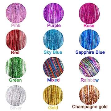 Hair Tinsel, Hair Tinsel Kit with Tools, Tinsel Hair Extensions, 12 Colors 2400 Strands Fairy Hair Tinsel Heat Resistant 47 Inch Hair Glitter