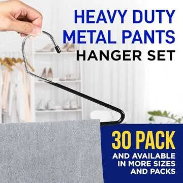 Lifemaster Metal Pants Hanger Set - 30 Pieces Elegant Non-Slip Closet Space Saving Hanger Set for Pants, Trouser, Blankets, and Jeans with Rubber Coating and Open Ended Sleek Design - Black