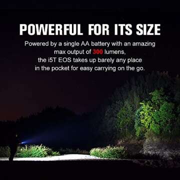 OLIGHT I5T EOS 300 Lumens Slim EDC Flashlight Dual-Output for Camping and Hiking, Tail Switch Flashlight with Beam Distance 196ft, Powered by Single AA Battery, Black