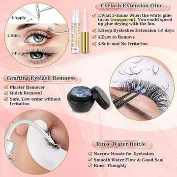 Lezmarket Eyelash Extension Kit with Lash Clusters, Lashes Fan, Glue, Remover, Brush, Clean Bottle for Lash Extension Supplies, Practice Lash Tool Kit for Eyelash Extensions Beginners