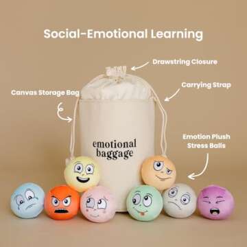 Emotional Baggage Plush Toys with Canvas Storage Bag | Plush Stress Balls | Social Emotional Learning | Emotion Toys | Toys About Feelings | Calm Corner | Stress Relief