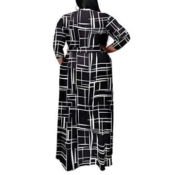 Runwind Plus Size Dress for Women - 3/4 Sleeve V Neck Printing Maxi Dresses for Women Black 6XL