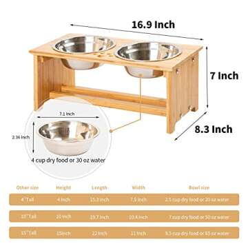 FOREYY Raised Pet Bowls for Small and Medium Dogs, Bamboo Elevated Dog Cat Food and Water Bowls Stan...
