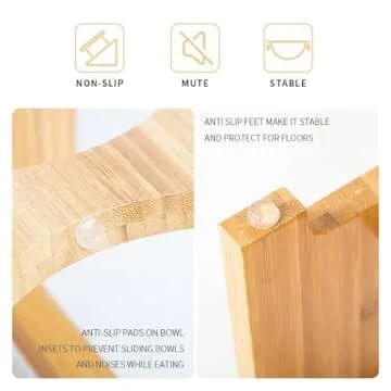 FOREYY Raised Pet Bowls for Small and Medium Dogs, Bamboo Elevated Dog Cat Food and Water Bowls Stand Feeder with 2 Stainless Steel Bowls and Anti Slip Feet (New 7'' Tall)