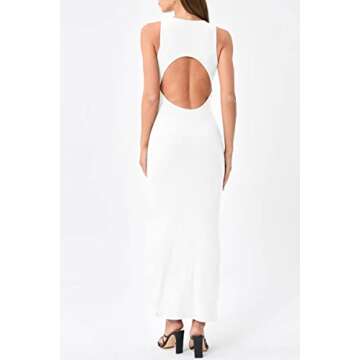 LILLUSORY Womens Graduation Dresses Sleeveless Sundress Sun Dress Basic Bodycon Maxi Backless Summer 2023 Preppy Dress White
