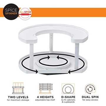 Allstar Innovations Spice Spinner Two-Tiered Spice Organizer & Holder That Saves Space, Keeps Everything Neat, Organized & Within Reach With Dual Spin Turntables- White