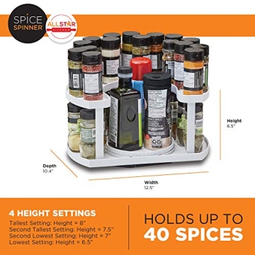 Allstar Innovations Spice Spinner Two-Tiered Spice Organizer & Holder That Saves Space, Keeps Everything Neat, Organized & Within Reach With Dual Spin Turntables- White