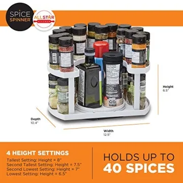 Allstar Innovations Spice Spinner Two-Tiered Spice Organizer & Holder That Saves Space, Keeps Everything Neat, Organized & Within Reach With Dual Spin Turntables- White