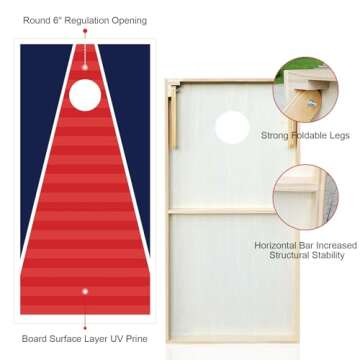 Cornhole Set, 4x2 ft Cornhole Boards Games Set, Solid Wood Corn Holes Outdoor Game, Regulation Corn Hole Sets with Bags Includes 2 Boards, 8 Beans Bags & Case, Perfect for Lawn, Backyard, Beach, Park