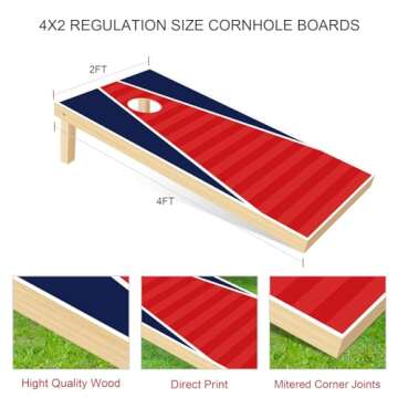 Cornhole Set, 4x2 ft Cornhole Boards Games Set, Solid Wood Corn Holes Outdoor Game, Regulation Corn Hole Sets with Bags Includes 2 Boards, 8 Beans Bags & Case, Perfect for Lawn, Backyard, Beach, Park