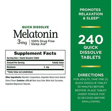 Nature’s Bounty Melatonin 3mg, 100% Drug Free Sleep Aids for Adults, Supports Relaxation and Sleep...