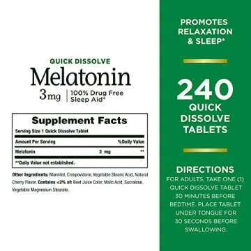 Nature’s Bounty Quick Dissolve Melatonin 3mg Sleep Aid, 240 Count, Cherry Flavor