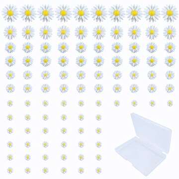 FAZHBARY 100 PCS Daisy Resin Flowers with No Holes Small Flatback Resin Charms Bulk Embellishments for Crafts DIY Scrapbooking Accessorie