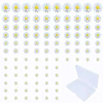 FAZHBARY 100 PCS Daisy Resin Flowers with No Holes Small Flatback Resin Charms Bulk Embellishments for Crafts DIY Scrapbooking Accessorie