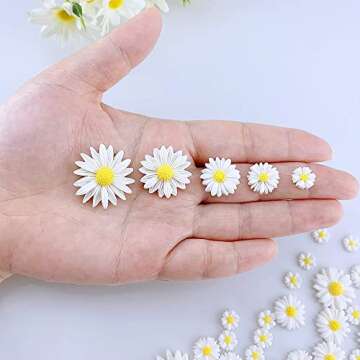 FAZHBARY 100 PCS Daisy Resin Flowers with No Holes Small Flatback Resin Charms Bulk Embellishments for Crafts DIY Scrapbooking Accessorie