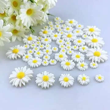 FAZHBARY 100 PCS Daisy Resin Flowers with No Holes Small Flatback Resin Charms Bulk Embellishments for Crafts DIY Scrapbooking Accessorie