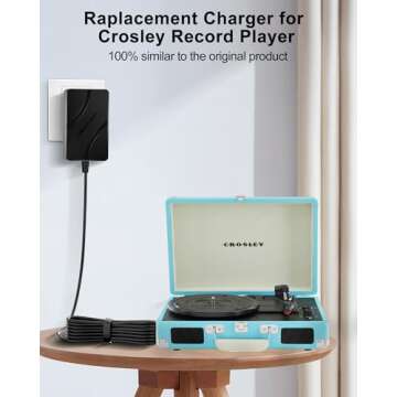 9V 2A Adapter Charger Replacement for Crosley Record Player Power Cord Compatible with Crosley Cruiser Portable Turntable Record Player CR8005A CR221CR8005C I II III Series UL Listed