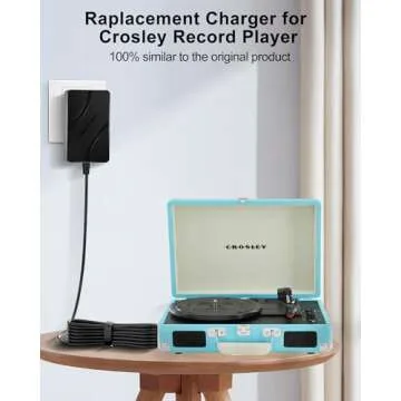 9V 2A Adapter Charger Replacement for Crosley Record Player Power Cord Compatible with Crosley Cruiser Portable Turntable Record Player CR8005A CR221CR8005C I II III Series UL Listed