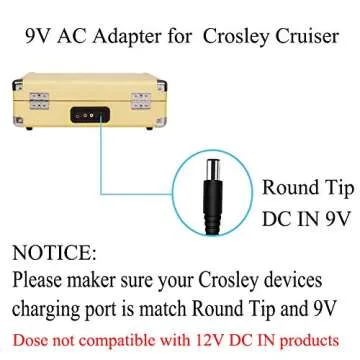 9V 2A Adapter Charger Replacement for Crosley Record Player Power Cord Compatible with Crosley Cruiser Portable Turntable Record Player CR8005A CR221CR8005C I II III Series UL Listed