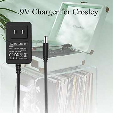 9V 2A Adapter Charger Replacement for Crosley Record Player Power Cord Compatible with Crosley Cruiser Portable Turntable Record Player CR8005A CR221CR8005C I II III Series UL Listed
