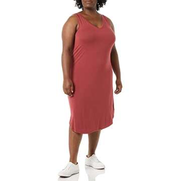 Amazon Essentials Women's Jersey Regular-Fit Sleeveless v-Neck Midi Dress (Previously Daily Ritual), Brick Red, X-Small
