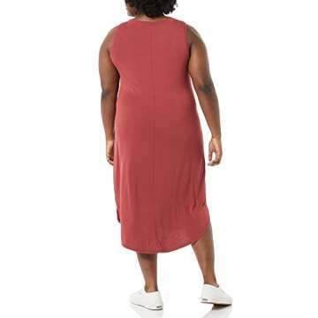 Amazon Essentials Women's Jersey Regular-Fit Sleeveless v-Neck Midi Dress (Previously Daily Ritual), Brick Red, X-Small
