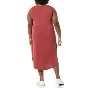 Amazon Essentials Women's Jersey Regular-Fit Sleeveless v-Neck Midi Dress (Previously Daily Ritual), Brick Red, X-Small
