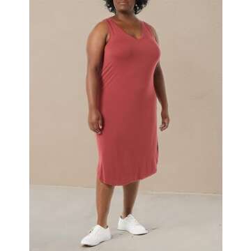 Amazon Essentials Women's Jersey Regular-Fit Sleeveless v-Neck Midi Dress (Previously Daily Ritual), Brick Red, X-Small