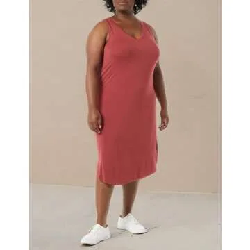 Amazon Essentials Women's Jersey Regular-Fit Sleeveless v-Neck Midi Dress (Previously Daily Ritual), Brick Red, X-Small