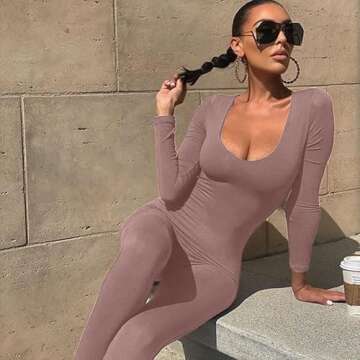 Mulisky Women's Sexy Long Sleeve Bodycon Jumpsuit Rompers One Piece Outfits