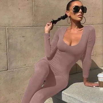 Mulisky Women's Sexy Long Sleeve Bodycon Jumpsuit Rompers One Piece Outfits
