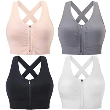 Evercute Zip Front Post-Surgery Bra Women's Wireless Sports Bras Padded Strappy Medium Support Yoga ...