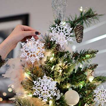 DearHouse 36Pcs Christmas Glitter Snowflake Ornaments Clearance, 4 Inch Plastic Snowflake Christmas Tree Ornaments White Decorations for Winter Wonderland Christmas Party