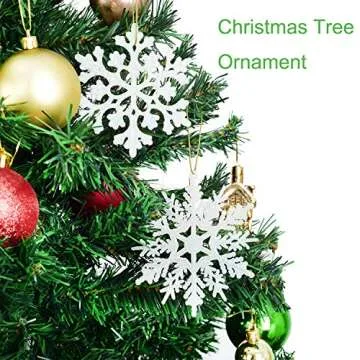 DearHouse 36Pcs Christmas Glitter Snowflake Ornaments Clearance, 4 Inch Plastic Snowflake Christmas Tree Ornaments White Decorations for Winter Wonderland Christmas Party