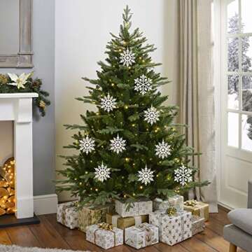 DearHouse 36Pcs Christmas Glitter Snowflake Ornaments Clearance, 4 Inch Plastic Snowflake Christmas Tree Ornaments White Decorations for Winter Wonderland Christmas Party