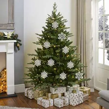 DearHouse 36Pcs Christmas Glitter Snowflake Ornaments Clearance, 4 Inch Plastic Snowflake Christmas Tree Ornaments White Decorations for Winter Wonderland Christmas Party