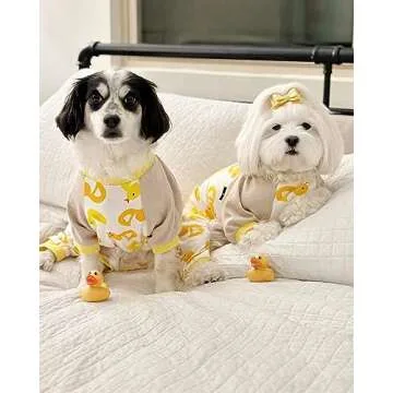 Fitwarm Duck Dog Pajamas, Cute Dog Clothes for Small Dogs Boy Girl, Pet Onesie Clothing, 100% Breathable Cotton, Yellow, Medium