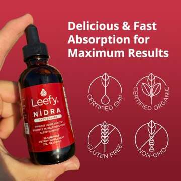 Leefy Organics Tart Cherry Supplement Nidra - Fast Absorbing, Non-GMO, Gluten-Free - Promotes Recovery, Joint Support, Sleep & Circulation for Adults - 2 Oz