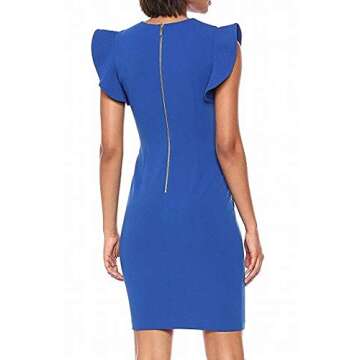 Calvin Klein Women's Solid Sheath with Ruffle Cap Sleeve Dress, Regatta, 4