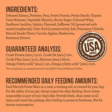 Merrick Power Bites Natural Soft And Chewy Real Meat Dog Treats, Grain Free Snack With Real Salmon Recipe - 6 oz. Bag