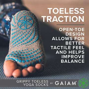 Gaiam Yoga Socks - Toeless Grippy Non Slip Sticky Grip Accessories for Women & Men - Hot Yoga, Barre...