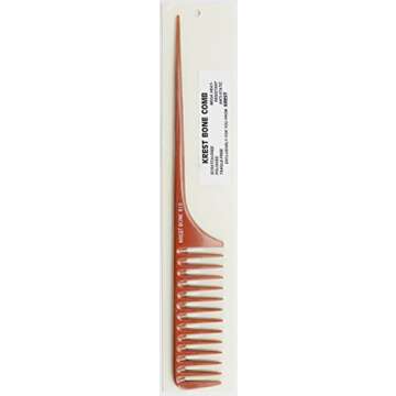 Krest Bone 11 1/2 Inch Large Space Teeth Rattail. Professional Comb. Heat Resistant Comb. Styling Co...
