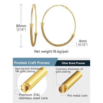 Stylish Big Hoop Earrings Lightweight Gold Plated Collection