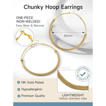 Stylish Big Hoop Earrings Lightweight Gold Plated Collection