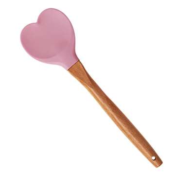 Yansumi Heart-Shaped Silicone Spatula with Wooden Handle for Nonstick Cookware-Kitchen Utensils for ...