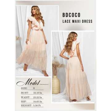 Bdcoco Women's V Neck Floral Lace Wedding Dress Short Sleeve Bridesmaid Evening Party Maxi Dress