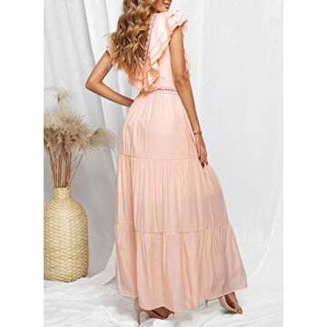 Bdcoco Women's V Neck Floral Lace Wedding Dress Short Sleeve Bridesmaid Evening Party Maxi Dress